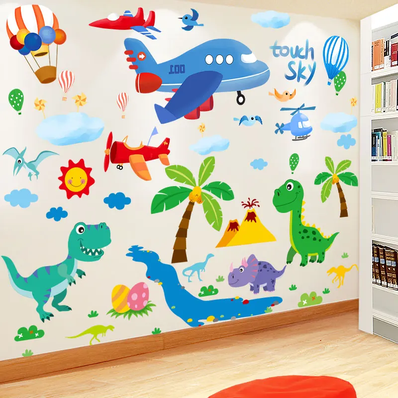 

[shijuekongjian] Cartoon Airplanes Wall Stickers DIY Dinosaurs Animals Mural Decals for Kids Bedroom Baby Room Home Decoration