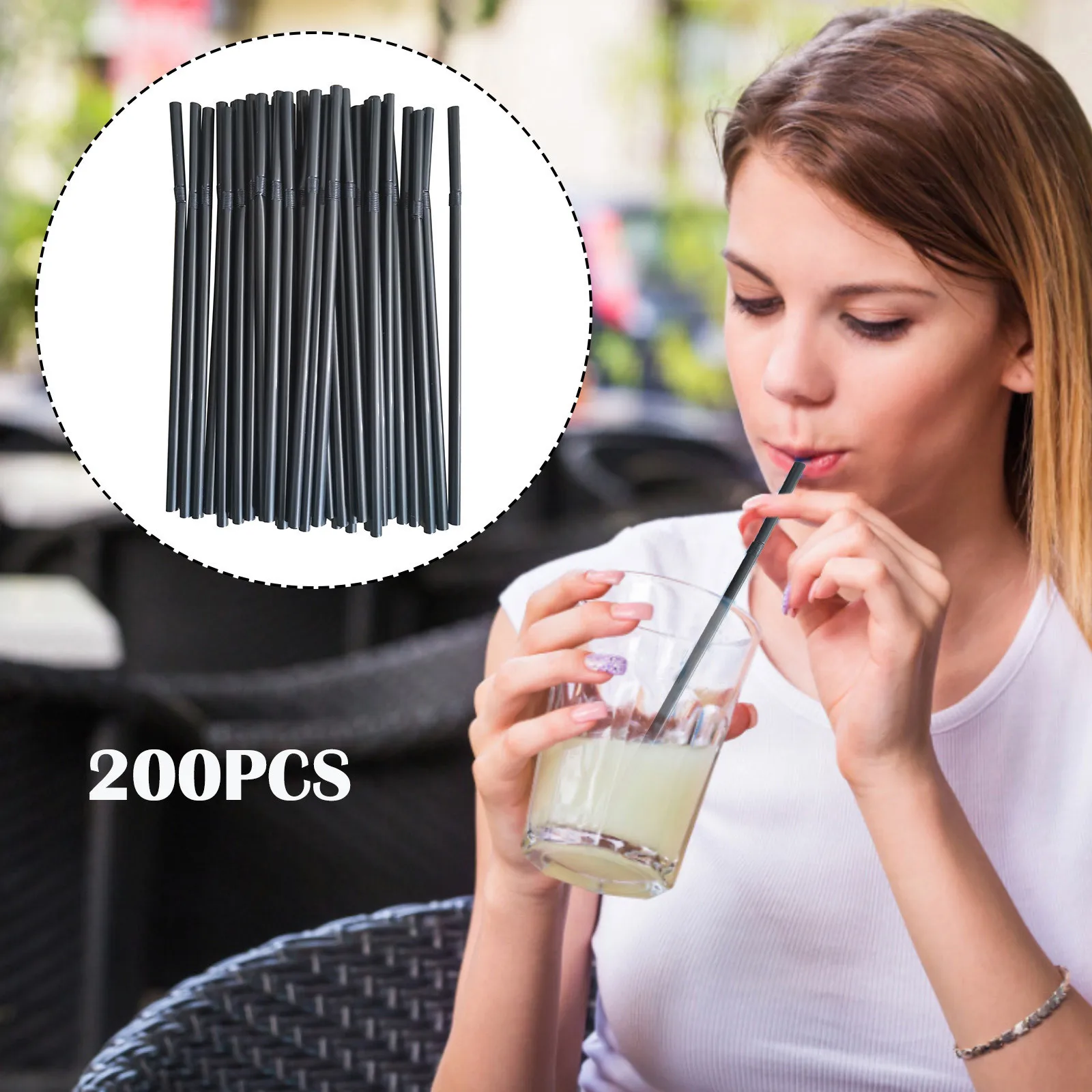 

Straws Reusable Extra Wide 200PCS Disposable Plastic Black Straws Flexible Straws For Banquet Bar Drinks