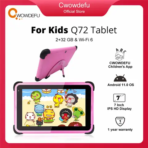 Детский планшет с 7-дюймовым дисплеем, четырёхъядерным процессором, ОЗУ 2 Гб, ПЗУ 32 ГБ, 3000 мАч, Android 11