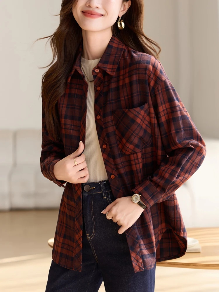 Рубашки в клетку стиле ретро женская одежда осенне-зимняя новая утолщенная
