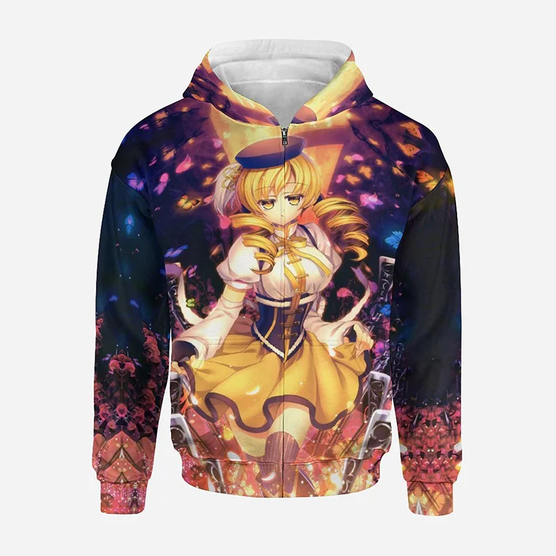 

3D Print Madoka Magica Cartoon Anime 2022 New Zipper Sweatshirt Boy Girl Kids Casual Hoody Women Children Kawaii Zip up Hoodie