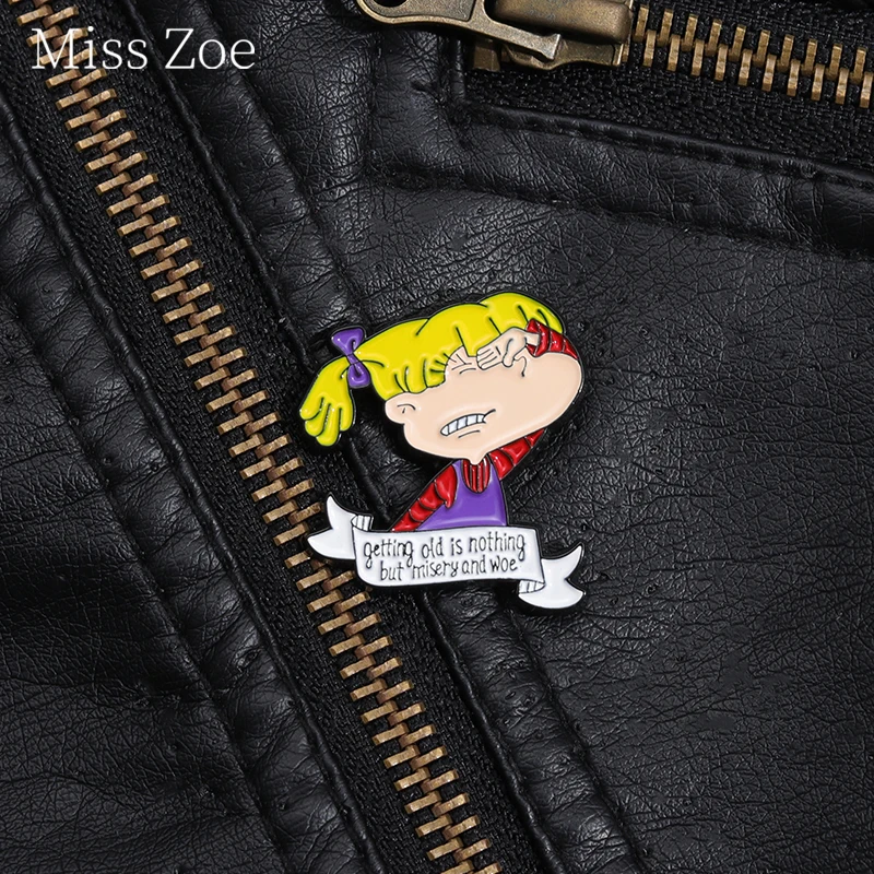 

Getting Old Is Nothing But Misery And Woe Enamel Pin Custom Cartoon Capricious Girl Anime Brooches Lapel Badge For Kids Friends