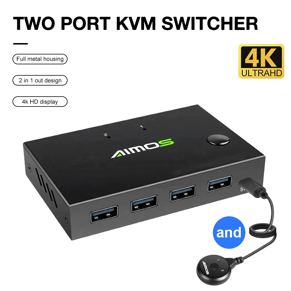 

2 в 1 выход 4K USB HDMI-совместимый KVM переключатель коробка для 2 ПК совместное использование клавиатуры мыши разъем принтера видео дисплей USB Swltch...
