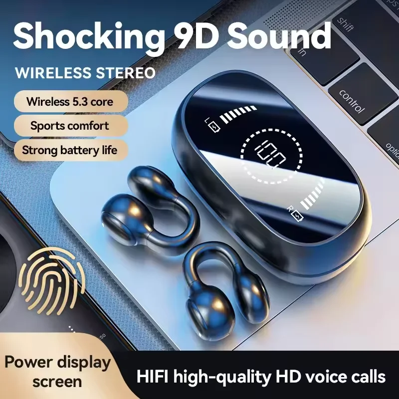 Фото Беспроводные Bluetooth-наушники с костной проводимостью, тип клипса для уха, для занятий спортом и бега, сверхдолгое время работы от батареи, цифровой дисплей. №1