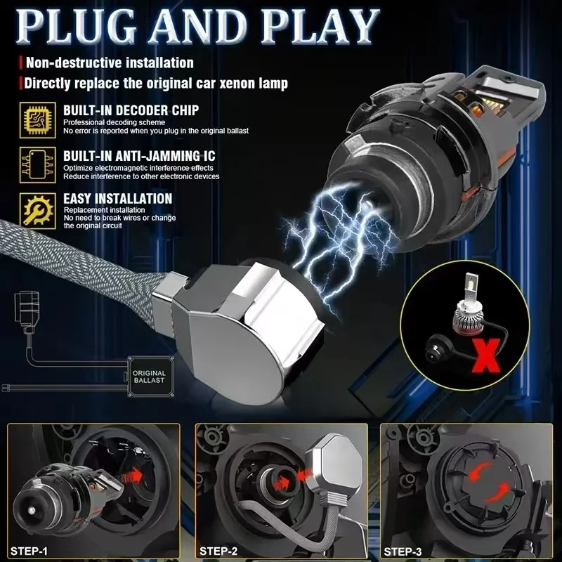 Фото JUZIXING D2S D4S Ксеноновая автоматическая лампа для фар 6000K 2000000 LM No Error Plug&Play для светодиодного маяка, светодиодная лампа, турбо-автомобильная лампа №4