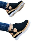 Босоножки женские на танкетке, винтажные соломенные туфли на толстой плоской платформе, с ремешком и пряжкой, из флока, лето 2021