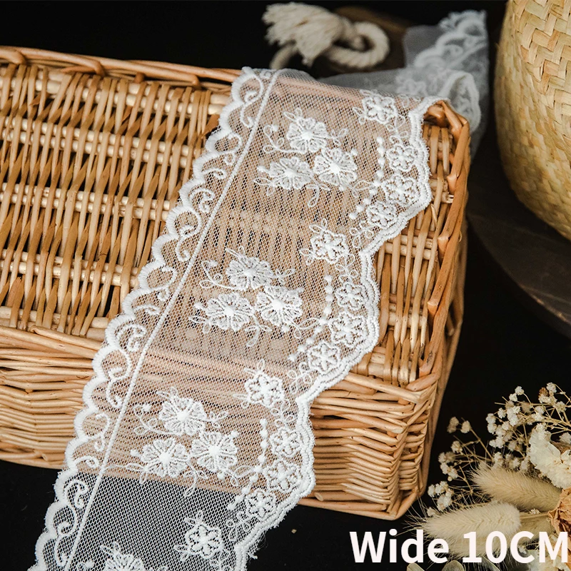 

10CM Wide Tulle White Mesh Exquisite Embroidery Flower Fabric Lace Trim Ribbon Wedding Dress Head veil Curtain DIY Sewing Decor
