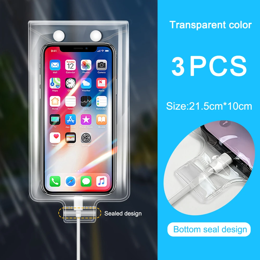 

1/3/5 шт. прозрачные водонепроницаемые чехлы для телефонов для мотоциклистов, непромокаемый чехол для телефона, сухая сумка, сенсорный экран для зарядки