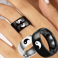 chinese style black white color yin yang tai chi stainless steel ring for men women