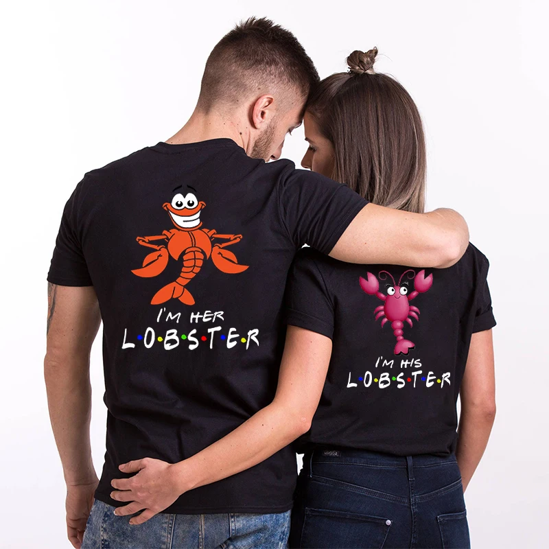 

New Couple T-Shirt Graphic T Shirts Lobster Letter Print Love Matching Shirts Cotton Lovers Couple Tee Tops Valentine Shirts