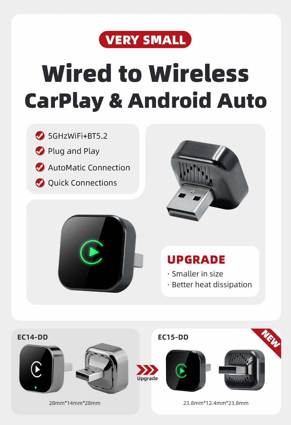Фото Xiaomi Wireless CarPlay Dongle Беспроводной Android Auto адаптер 2в1 Автомобильная интеллектуальная система AI Smart Box для автомобиля с проводным CarPlay №2