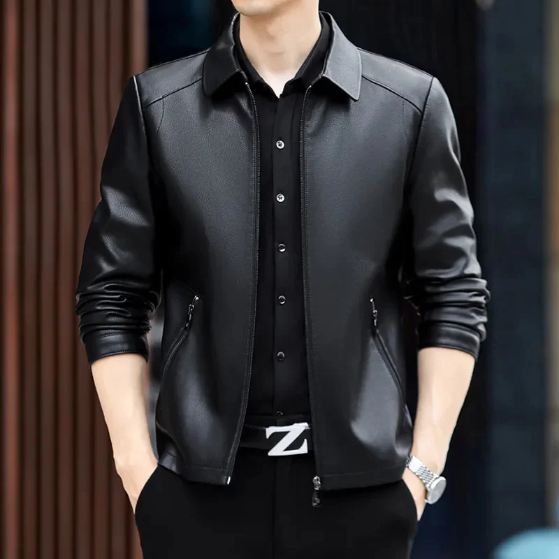 

Мужская деловая куртка из натуральной овечьей кожи, с лацканами