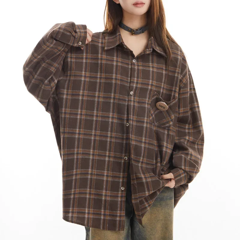 Винтажная клетчатая рубашка Gutrendy Couple в американском стиле для мужчин и женщин