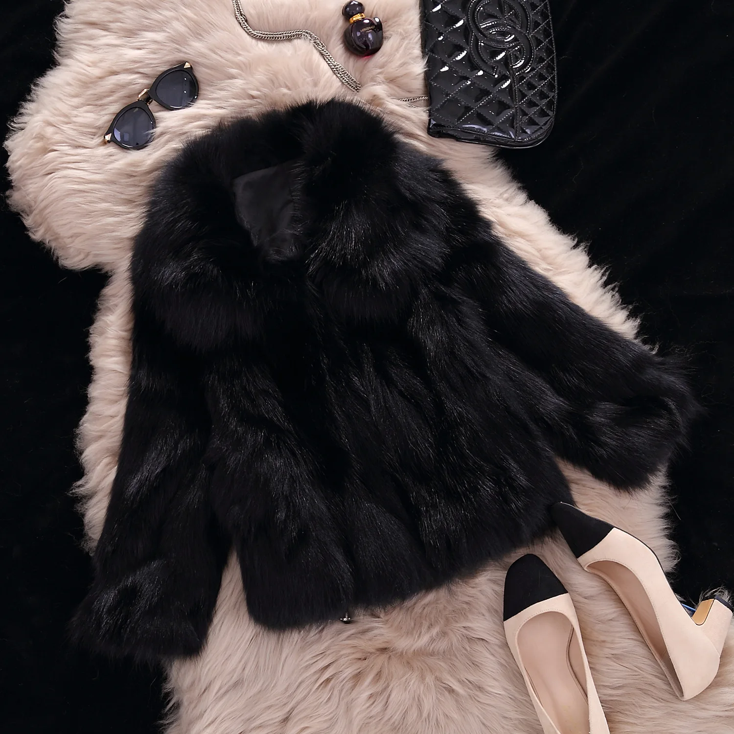 Women's Leather Fur Coat Fashion Casual Short Imitation Fox Fur Imitation Fur Jacket Women Faux Fur Coat