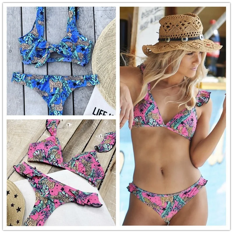 

Newest Sexy Floral Bikinis Female Micro Folds Swimwear Women High Cut Bikini Set String Swimming Suit For Woman White Swimsuit