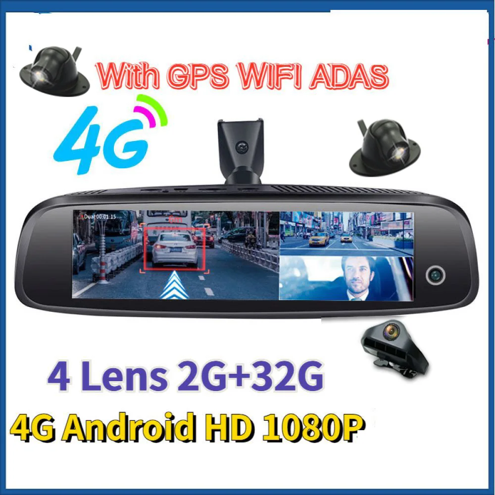 

Effort&BJ 2023 4 Lens Cameras Rear View Mirror 2GB+32GB Dash Cam 4G Android HD 1080P Auto Camera GPS WIFI ADAS Registrar Car DVR