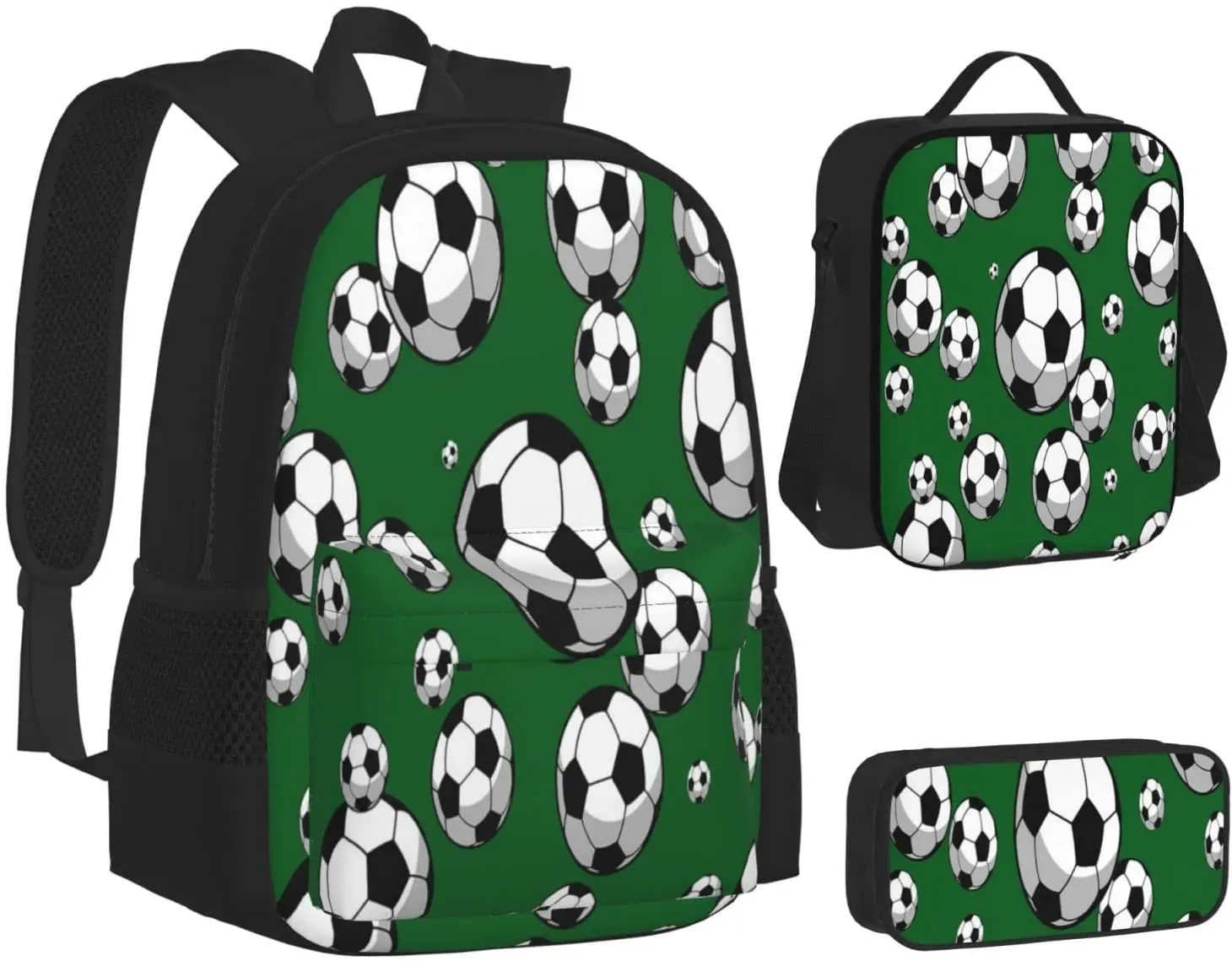 Kids School Backpack Soccer Ball Schoolbag Travel Bag Casual Daypack Lunch Bag Pencil Case for Boys Teens Girls 3pcs Sets