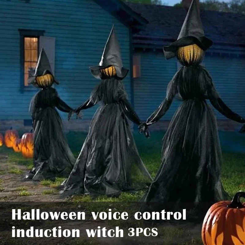 

Halloween Decorations Light-Up Witches with Stakes Outdoor Holding Hands Screaming Witches Sound Activated Sensor Decor Dropship