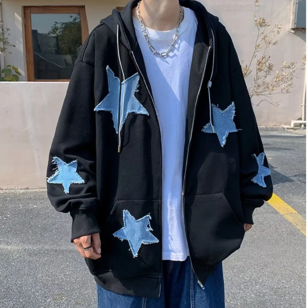 

Толстовка мужская оверсайз на молнии, Свитшот со звездами, Куртка E-Girl 90-х годов, пуловер, уличная одежда