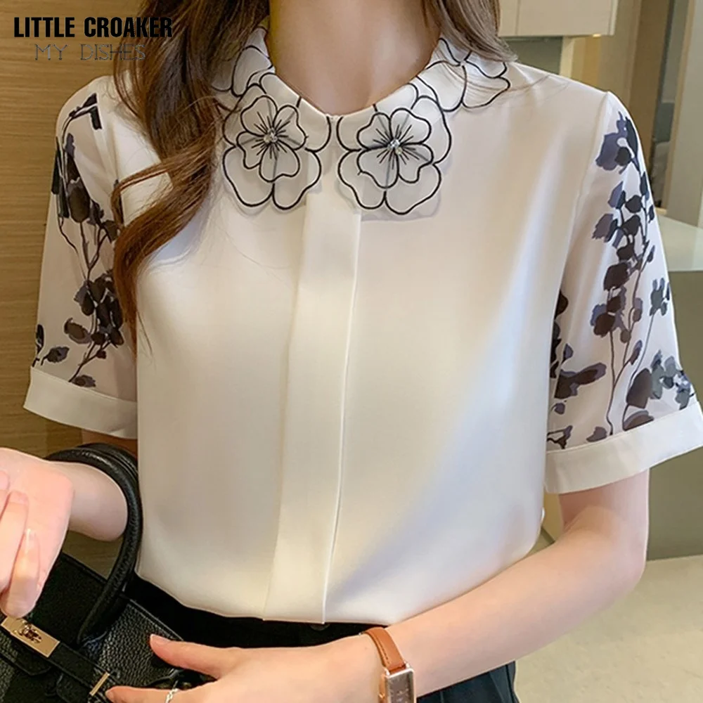 

Summer Short Sleeve Blouse Women Blusas Mujer De Moda 2022 Print Chiffon Blouse Women Shirt Tops Women Blouses Top Femme E991
