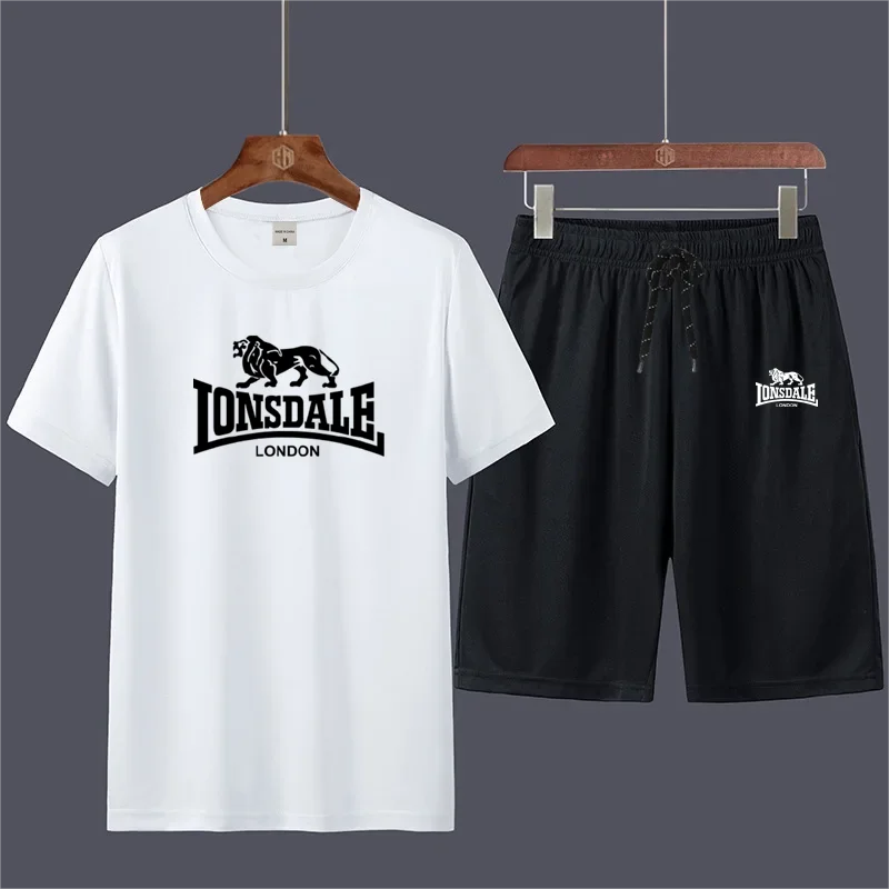Мужской летний спортивный комплект футболка с принтом дракона и льва шорты на