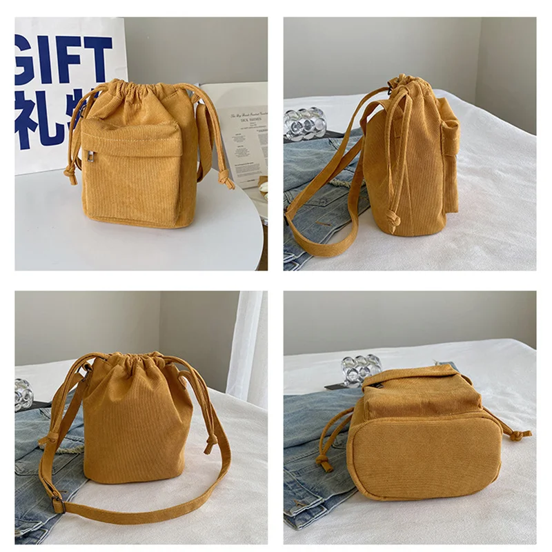 Fashion Luggage & Bags Women's Handbags Shoulder NEW Simple Retro Corduroy Drawstring Mini Casual Shopping Travel Bolsa Feminina