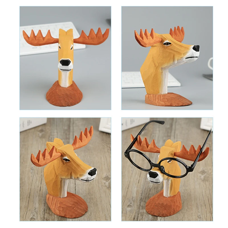 

Creative Wood Hand Carved Eyeglass Holder Spectacle Stand Sunglasses Holder Animal Figurine for Office Desk Home Decor A66