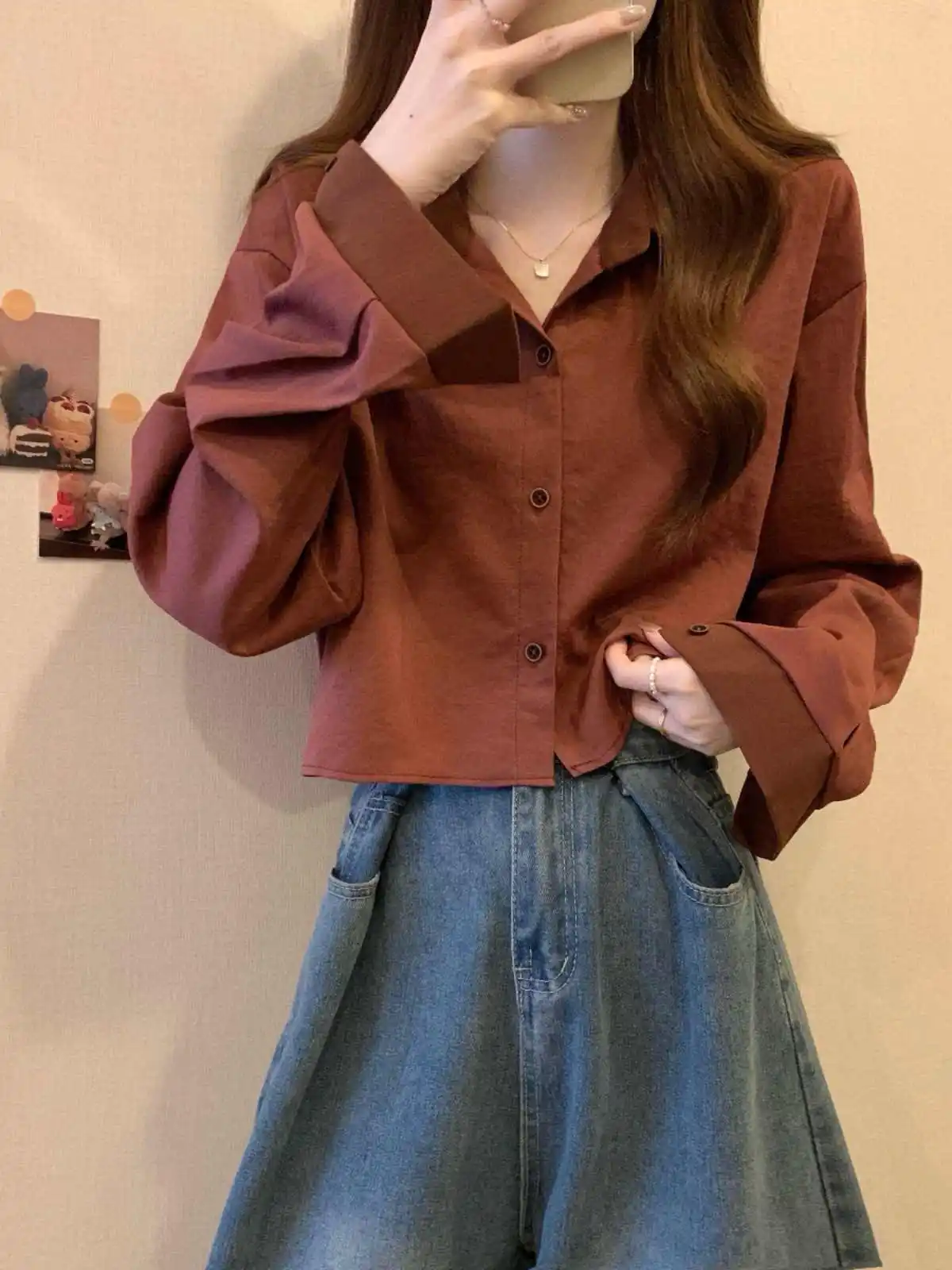 Корейская серия La Chabell рубашки с длинными рукавами в тон женские осенне-зимние 2024