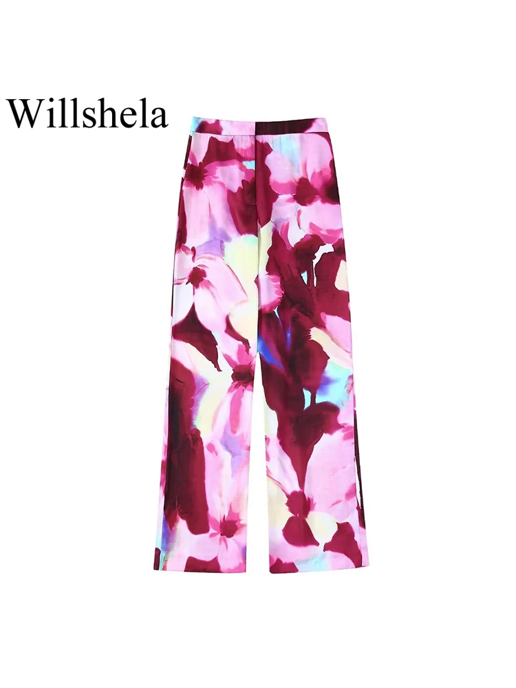 

Willshela Women Fashion Printed Pants Vintage High Waist Female Trousers Zipper Fly Mujer Outfits