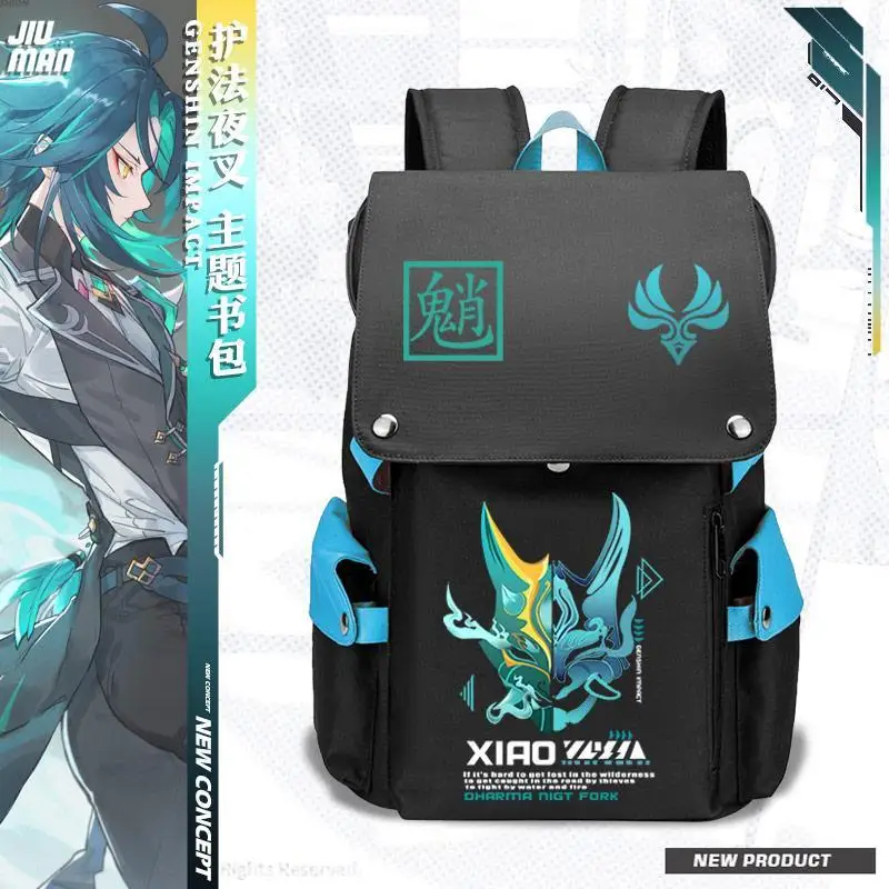 

Hot Genshin Impact Xiao Mask Laptop Backpack Anti-theft Waterproof School Backpacks USB Charging Travel Bag Fit 15.6 Inch