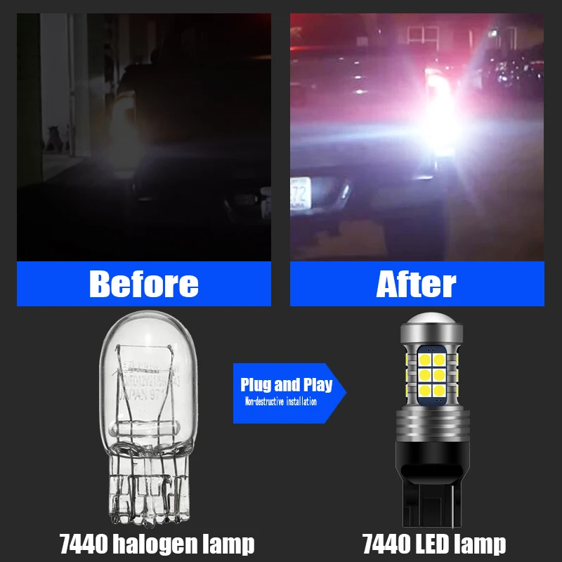 2pcs Car LED Reverse Light Bulbs Backup Lamp W21W 7440 T20 Canbus Free Error For Ford Kuga 3 2019-2021 Ranger Explorer 2013-2019 |
