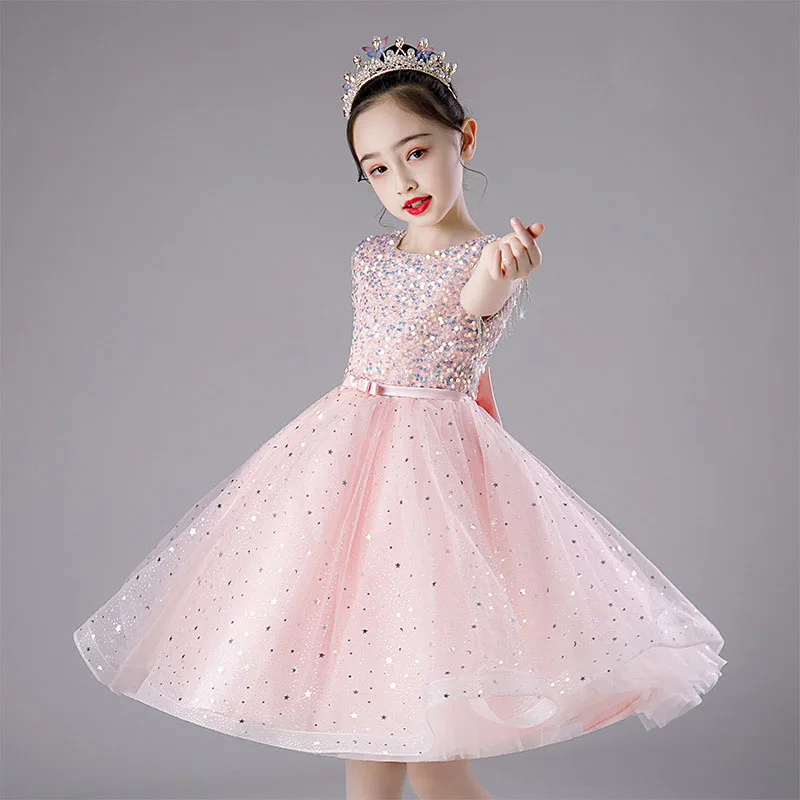 Girl's pink girl's heart dress western-style high-end baby's birthday princess dress Christmas children's chorus catwalk dress enlarge