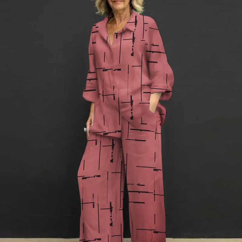 Женский новый повседневный костюм с принтом рубашка длинным рукавом и отложным