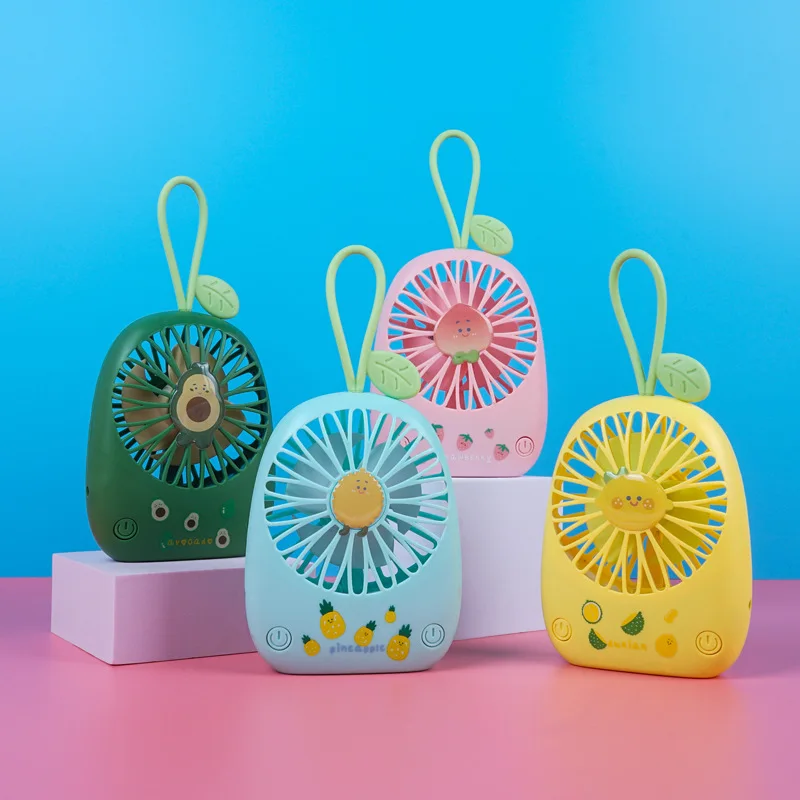 

Handheld Fruit Mini Fans With Light Hanging Rope Fan Three Gear Handheld USB Cute Portable Rechargeable Electric Fan