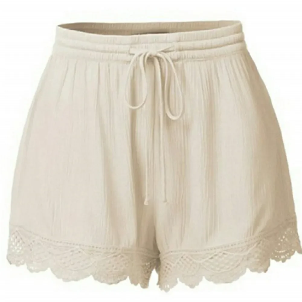 New Hot Women Casual Simple Shorts Drawstring Elastic Waist Streetwear Hollow Loose Mid Waist Summer Fashion Short