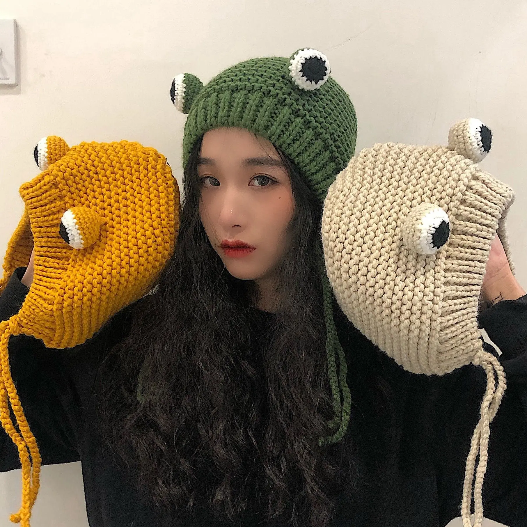 

Fun Cartoon Frog Wool Hat,Sweet and Cute Female Ear Bag,Fun and Fun Headwear,Winter Ear Protector Ear Cap Tide