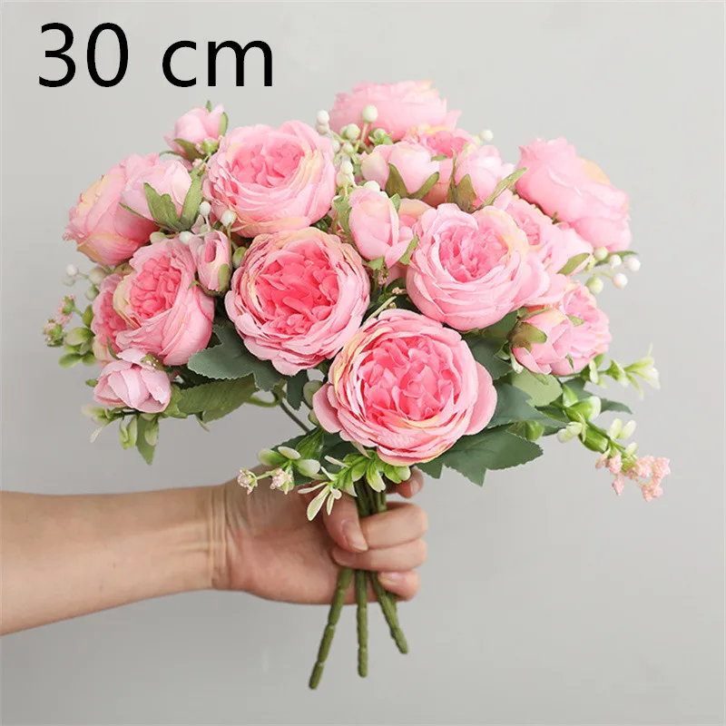 

Factory Direct Sale Silk Peony Rose Pink 30cm Fake Bouquet 5 Big Heads 4 Buds Fake Flowers Home Wedding Decoration Interior