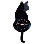 3D милый Кот настенные часы Wag Tail Тихий Домашний Декор Детский подарок черный