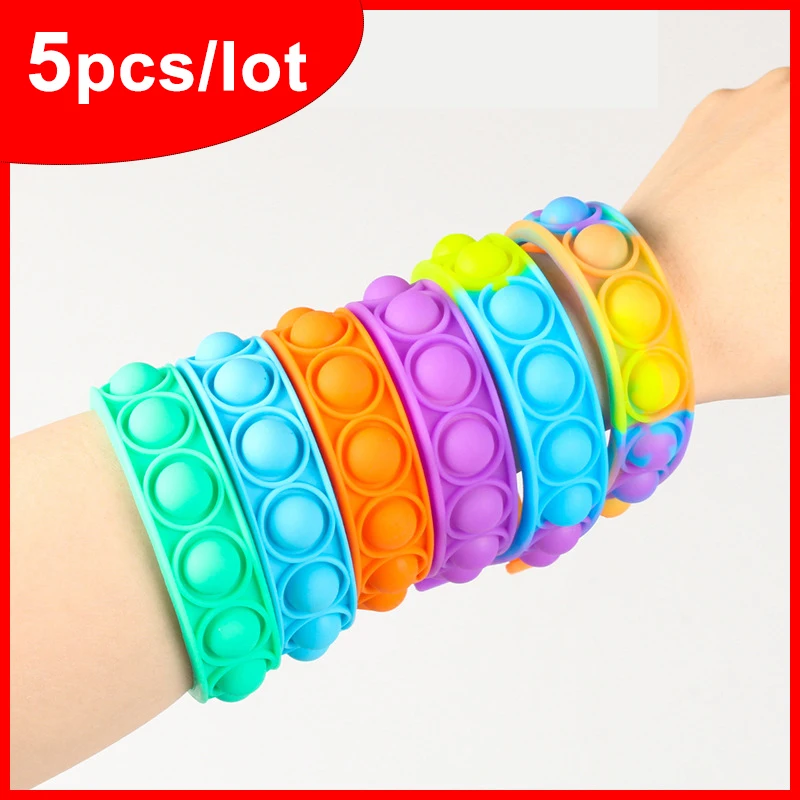 

5pcs pops bubble simple dimple toy its fidget anti stress relief silicone bracelet anxiety sensory for autism children