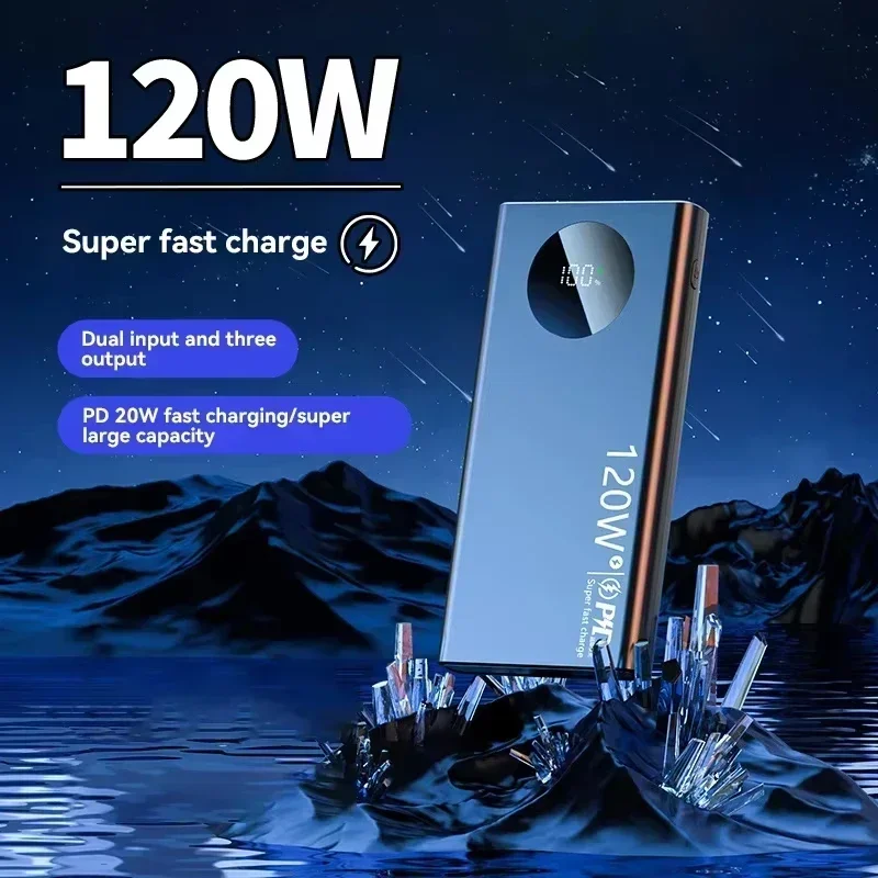 Фото Внешний аккумулятор Lenovo 500000 мАч, 120 Вт, сверхбыстрая зарядка, PD20W, двусторонняя зарядка, цифровой дисплей, 3C, для iPhone, Samsung, Xiaomi №2