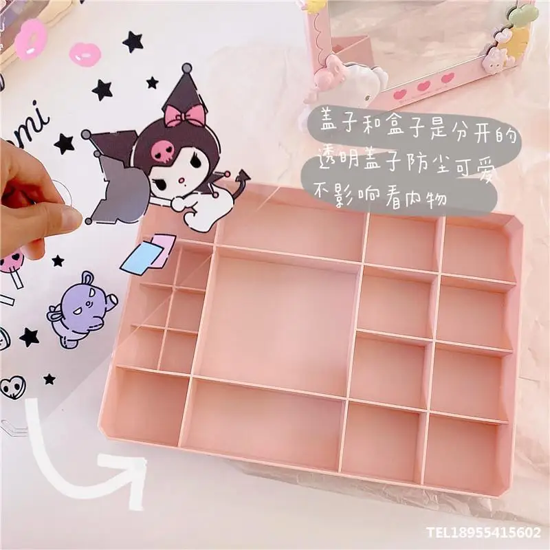 

Kawaii Sanrio Desk Organizer Cartoon Hello Kittys Kuromi My Melody Multi-Grid Jewelry Box Cute Beauty Ring Necklace Box Girls