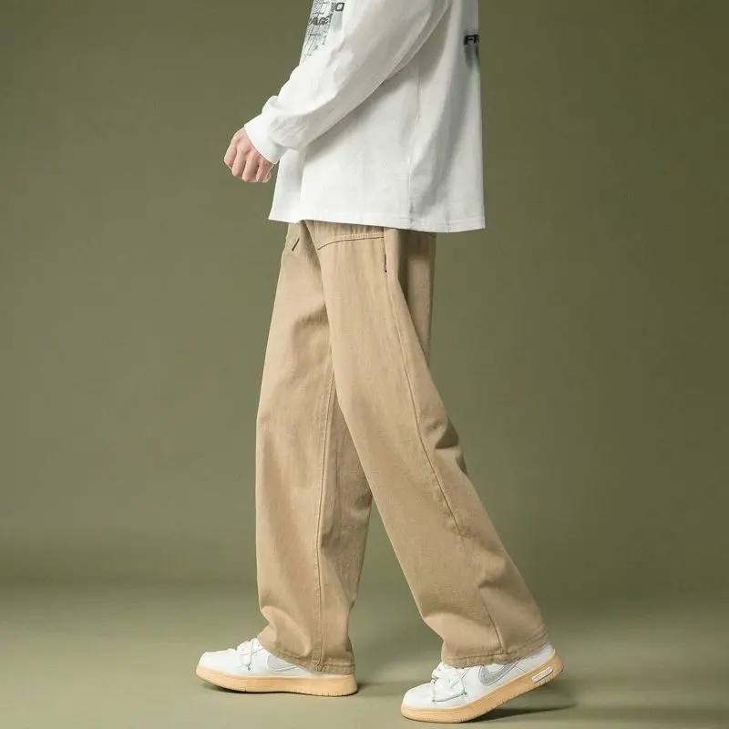 Модные осенние прямые мужские брюки корейской версии, однотонные повседневные универсальные брюки в стиле пэчворк с завязками и карманами