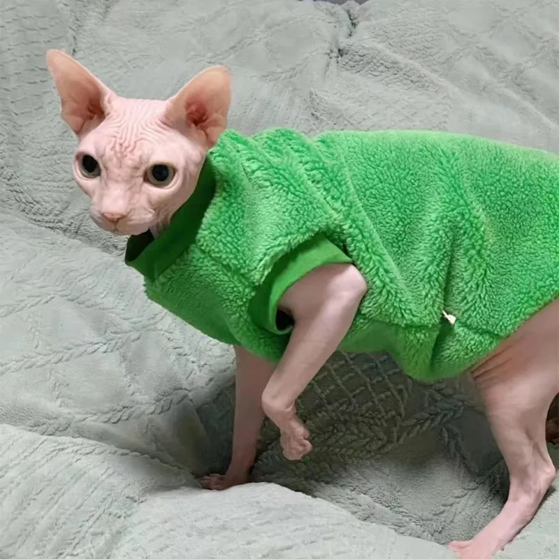 

Sphynix Cat Sweater Hairless Cat Clothes Thickening Warm Soft Double-side Lamb Wool Fiber Coat for Devon Rex Winter Outwear