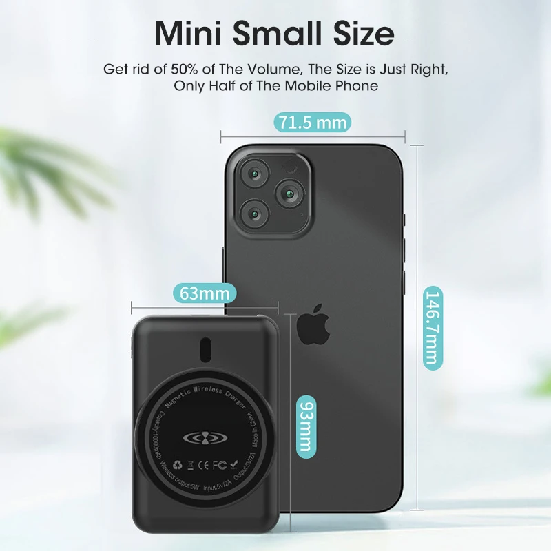 Портативное магнитное беспроводное портативное зарядное устройство 1:1 5000 мАч