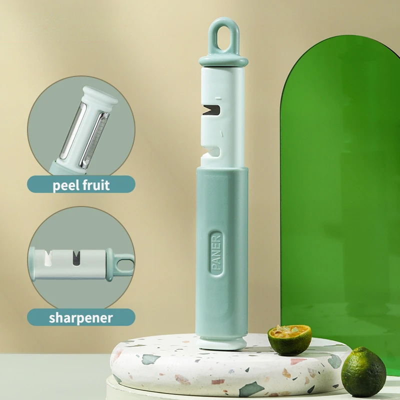 

Миниатюрная многофункциональная кухонная точилка для ножей, креативный 2-в-1 инструмент для чистки и заточки фруктов, кухонные аксессуары