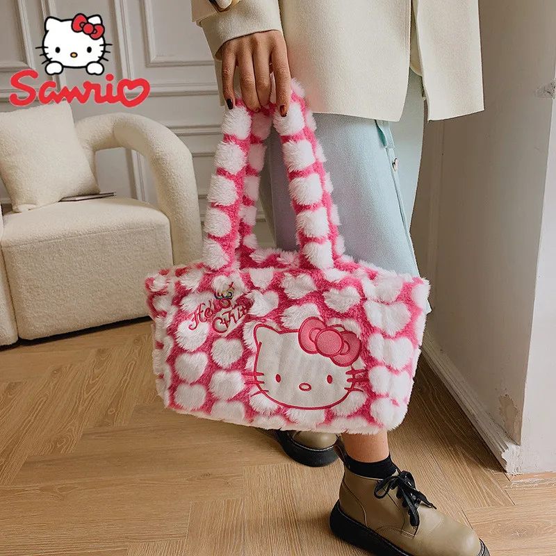 

Sanrio, Сумка через плечо Hello Kitty Y2K, роскошная дизайнерская плюшевая Сумка-Кроссбоди, Корейская сумка для JK Lolita Kawaii Girls Women Shopping