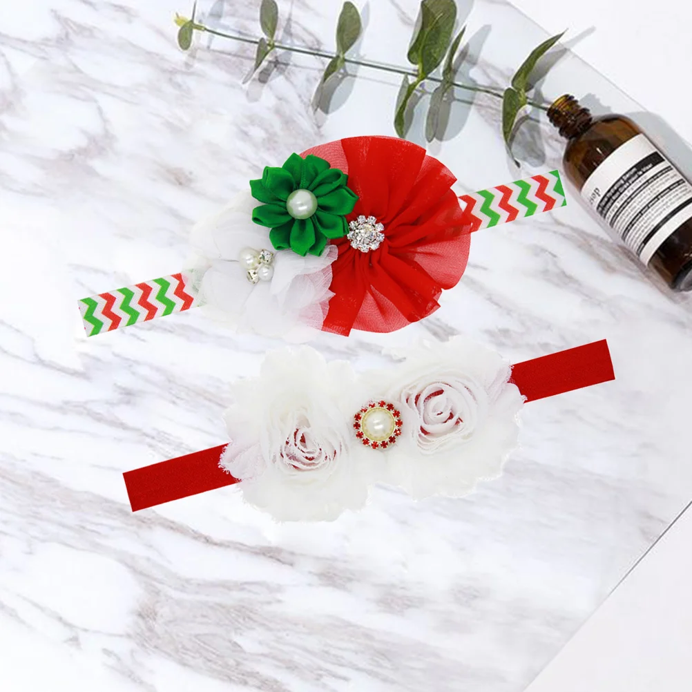 

Baby Christmas Hair Headbands Headband Wraps Elastic Head Band Infant Girl Floral Flower Pearlbands Bow Girls Bows