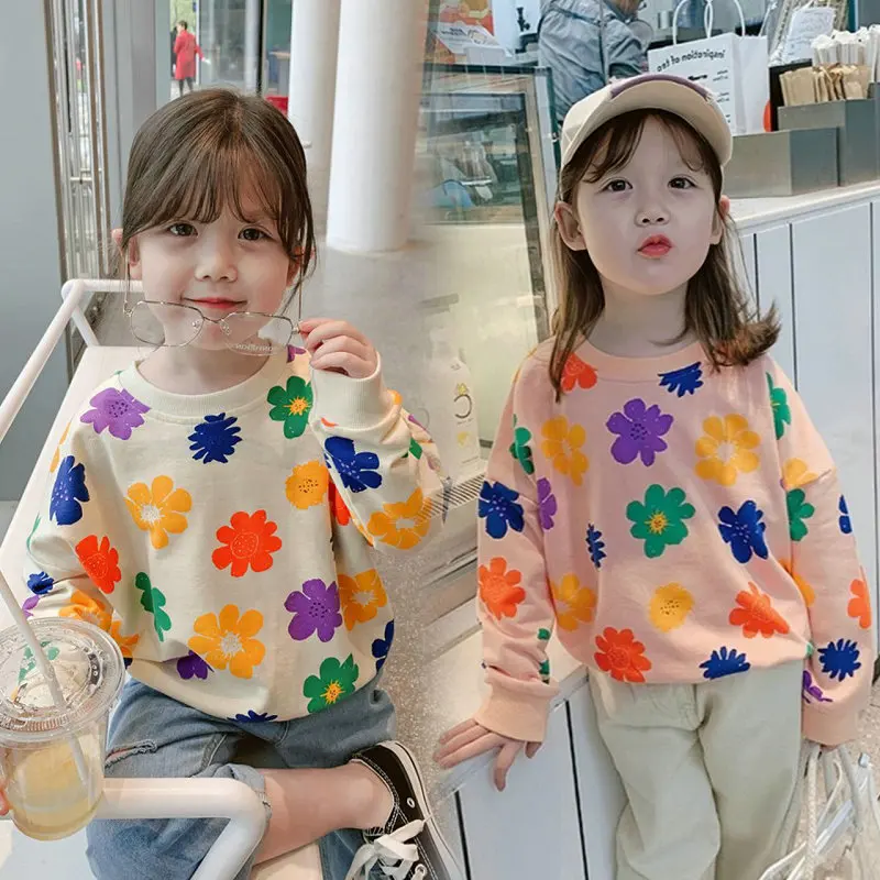 2023 Spring Autumn Girls Sweet Flower Long Sleeve T-shirt Baby Kids Children Casual Tee