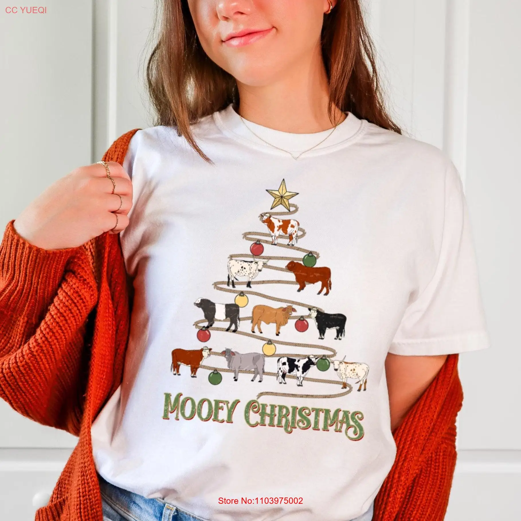 Comfort Color Mooey Рождественская футболка Корова Xmas Farm Animal Party Забавная веселая с