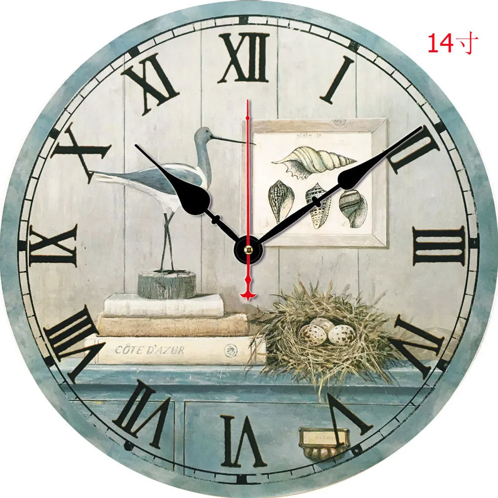 

12inch Antique Wooden Home Wall Clock Vintage Alarm Clock Wall Sticker Artistic Retro European Style Round Colorful Rustic Decor
